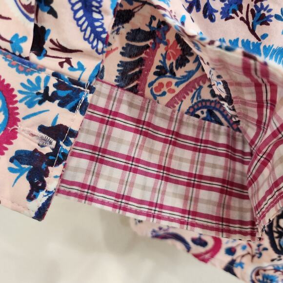 Basic Editions Paisley Boho 3/4 Sleeve Button Down Dress Shirt Work Wear Sz XL - Picture 11 of 11